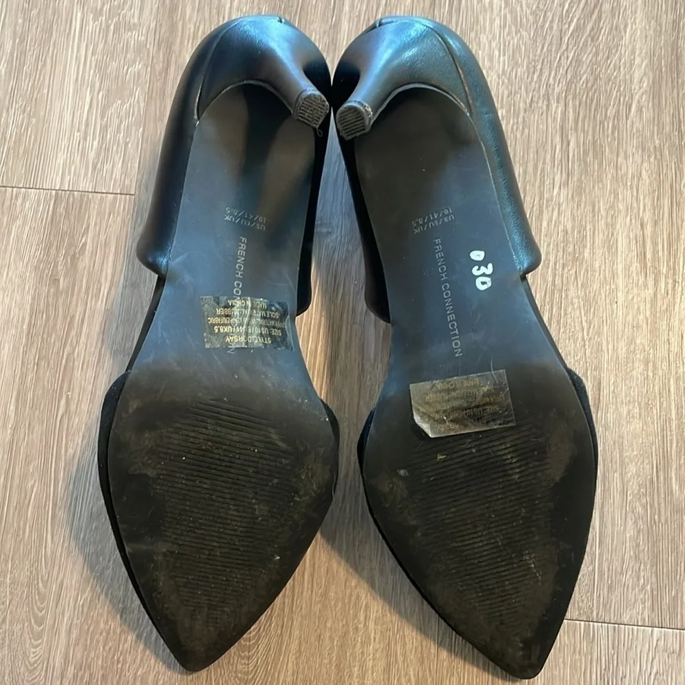 French Connection Women’s Pointy D’orsey Heels Size 10 Black Leather Cocktail